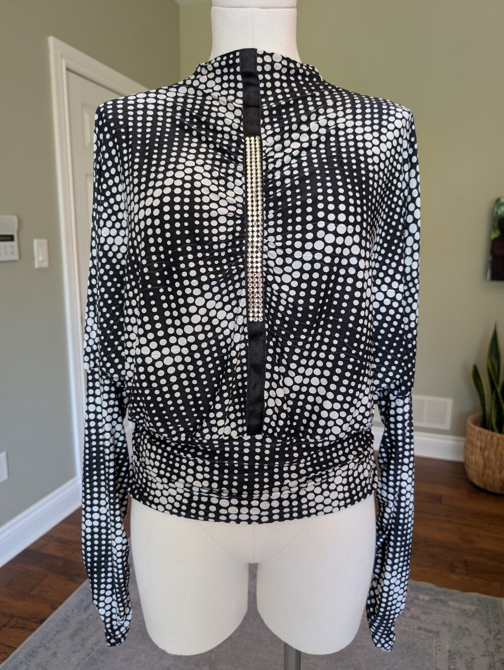 Rhinestone Polka Dot Dolman Sleeve Party Top New Year's Eve Glam Blouse EU 46
